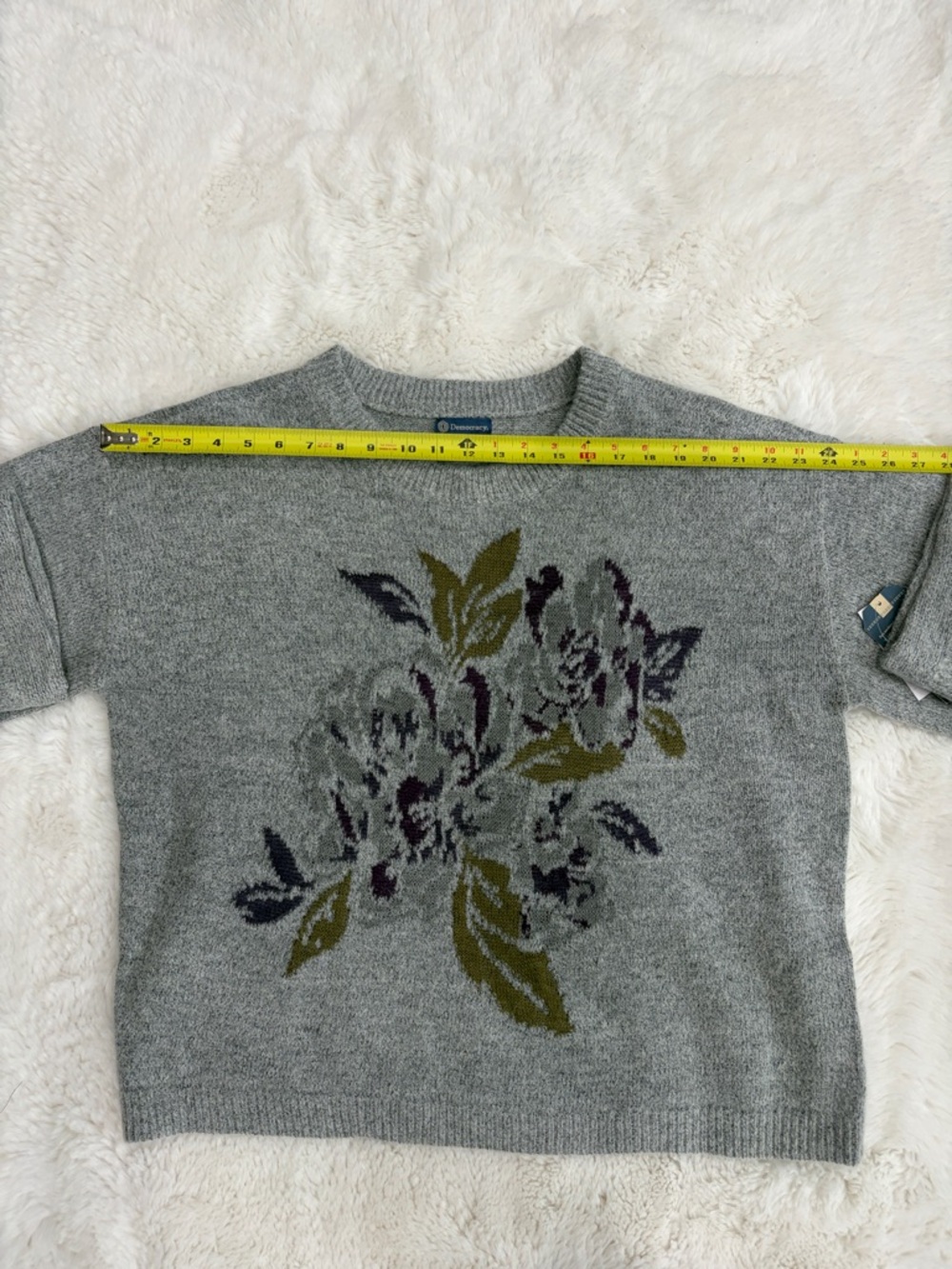 Democracy,Size XL,Women’s Gray Floral Crewneck Sweater - Picture 10 of 17